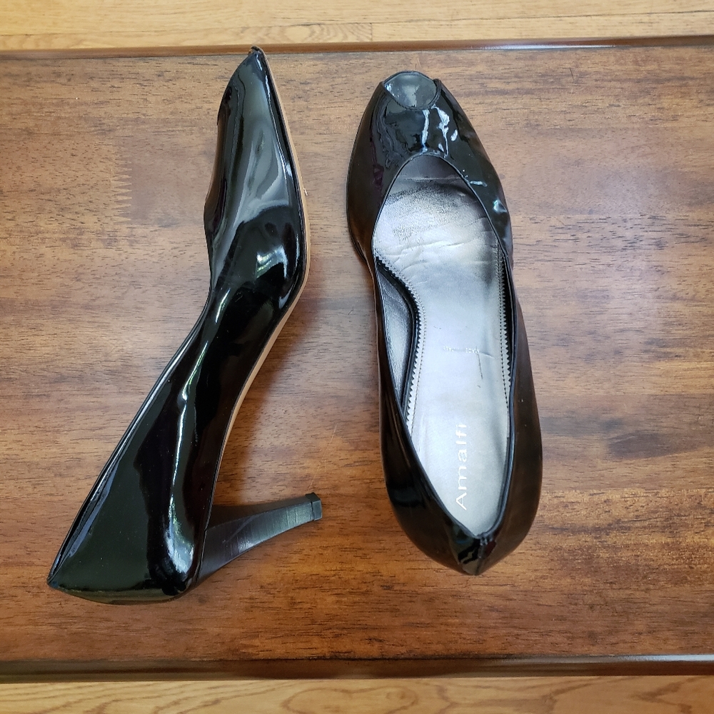 Amalfi‎ Peep Toe Patent Leather Pumps Heels Black Size 9.5